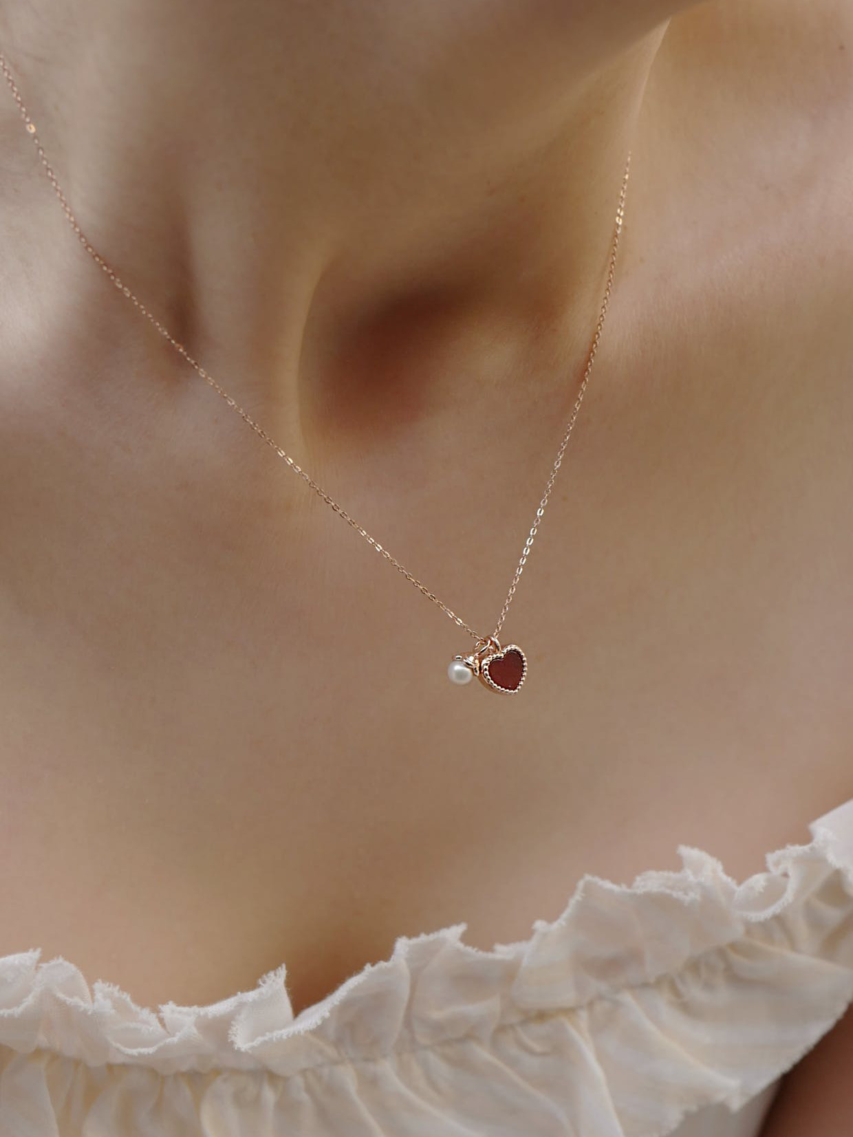 Alice Heart Pearl Necklace (Rose Gold)